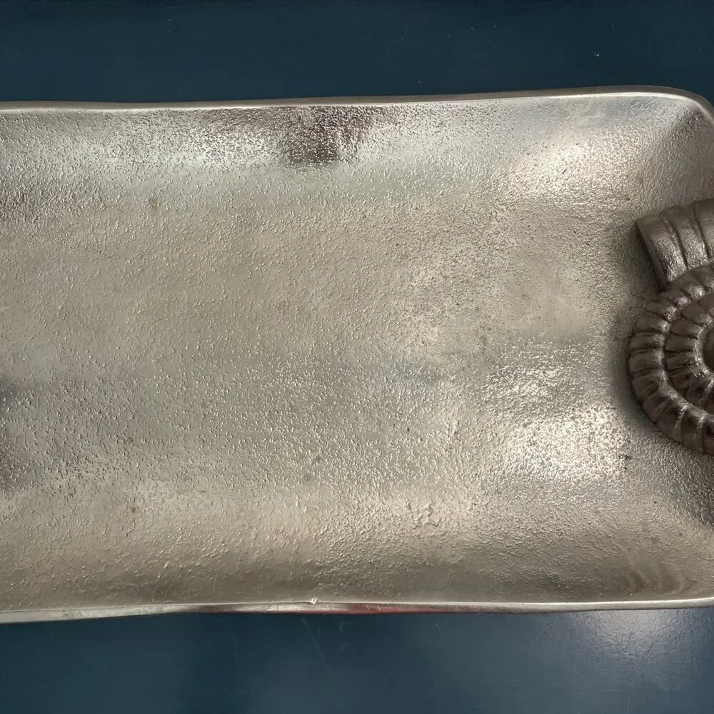 Z GALLERIE Silver Nautilus Sea Snail Handles Coastal Serving Decorative Tray